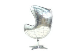 Aviator Retro Swivel Egg Armchair Aluminium Vintage Black Real Distressed Leather - thumbnail 6
