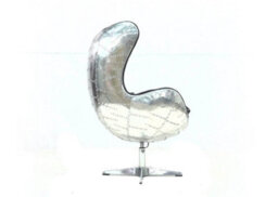 Aviator Retro Swivel Egg Armchair Aluminium Vintage Black Real Distressed Leather - thumbnail 5