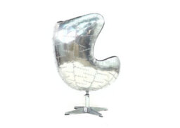 Aviator Retro Swivel Egg Armchair Aluminium Vintage Black Real Distressed Leather - thumbnail 7