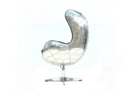 Aviator Retro Swivel Egg Armchair Aluminium Vintage Black Real Distressed Leather - thumbnail 4