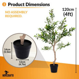 Novecrafto 120Cm Artificial Olive Tree With Decorative Pot & Mediterranean Stones - Realistic Indoor Faux Plant With Lifelike Leaves & Fruits - thumbnail 2