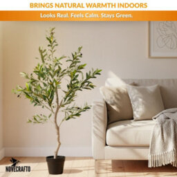 Novecrafto 120Cm Artificial Olive Tree With Decorative Pot & Mediterranean Stones - Realistic Indoor Faux Plant With Lifelike Leaves & Fruits - thumbnail 3