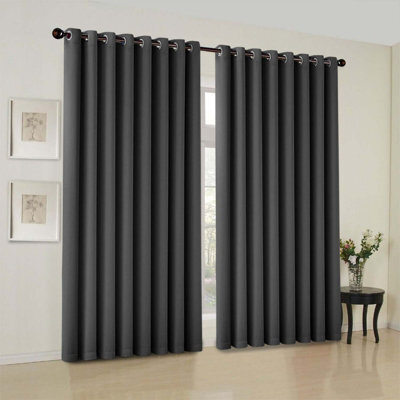 Oxford Homeware Plain Grey 230Gsm Blackout Curtain Thermal Insulated Pencil Pleat For Living Room Curtain Pair (W)228Cmx(L)183Cm - image 1