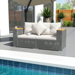 Gainoom 2-Piece Patio Corner Sofa Set Outdoor Sectional Wicker Loveseat Patio Conversation Set With Cup Holders - thumbnail 9