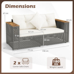 Gainoom 2-Piece Patio Corner Sofa Set Outdoor Sectional Wicker Loveseat Patio Conversation Set With Cup Holders - thumbnail 2