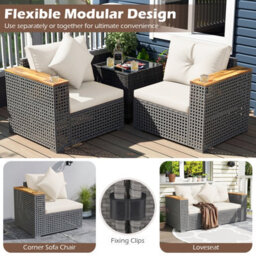 Gainoom 2-Piece Patio Corner Sofa Set Outdoor Sectional Wicker Loveseat Patio Conversation Set With Cup Holders - thumbnail 6