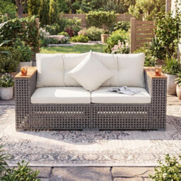 Gainoom 2-Piece Patio Corner Sofa Set Outdoor Sectional Wicker Loveseat Patio Conversation Set With Cup Holders - thumbnail 7