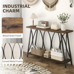 Homcom Console Table, Industrial Narrow Sofa Table With 2 Tiers, Metal Frame - thumbnail 5