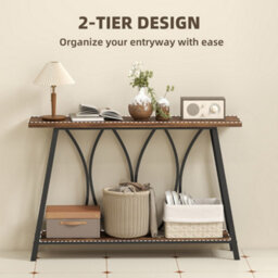 Homcom Console Table, Industrial Narrow Sofa Table With 2 Tiers, Metal Frame - thumbnail 4