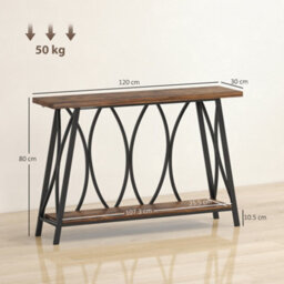 Homcom Console Table, Industrial Narrow Sofa Table With 2 Tiers, Metal Frame - thumbnail 3