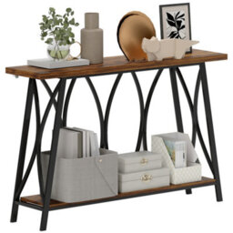 Homcom Console Table, Industrial Narrow Sofa Table With 2 Tiers, Metal Frame - thumbnail 2