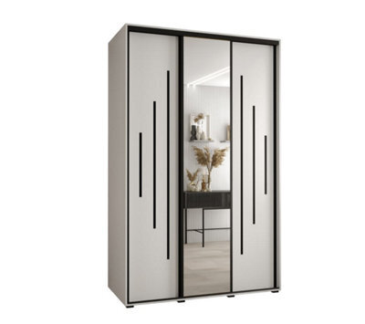 Arte Elegant White Mirrored Cannes Xiii Sliding Wardrobe H2050mm W1600mm D600mm With Custom Black Steel Handles And Decorative Strips - image 1