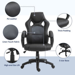 HOMCOM Vinsetto Racing Gaming Chair Swivel Home Office Gamer Chair With Wheels Gray - thumbnail 7