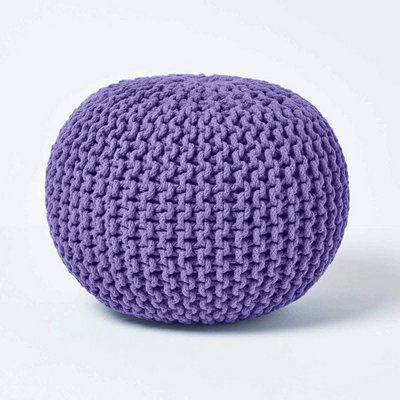 Homescapes Purple Round Cotton Knitted Pouffe Footstool - image 1