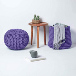 Homescapes Purple Round Cotton Knitted Pouffe Footstool - thumbnail 6