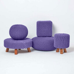 Homescapes Purple Round Cotton Knitted Pouffe Footstool - thumbnail 5