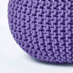 Homescapes Purple Round Cotton Knitted Pouffe Footstool - thumbnail 4
