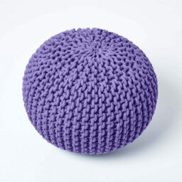 Homescapes Purple Round Cotton Knitted Pouffe Footstool - thumbnail 3