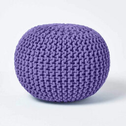 Homescapes Purple Round Cotton Knitted Pouffe Footstool - thumbnail 1