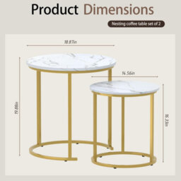 Huhote Two Piece Nesting Round Side Coffee Tables With Gold Metal Frame And White Wood Marble Finish Top Diameter 18.89 Inches - thumbnail 3
