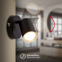 Briloner Black Metal Gu10 Wall Spotlight Adjustable Ip44 Max 9W - thumbnail 3