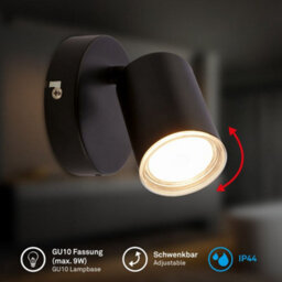 Briloner Black Metal Gu10 Wall Spotlight Adjustable Ip44 Max 9W - thumbnail 2