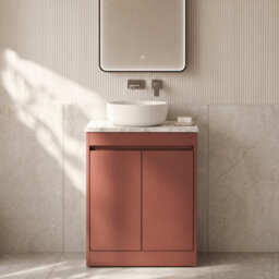 Balterley Chartley Contemporary Floor Standing 2 Door Vanity Unit With Carrera Marble Laminate Worktop, 600mm, Smoked Red - thumbnail 2