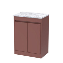 Balterley Chartley Contemporary Floor Standing 2 Door Vanity Unit With Carrera Marble Laminate Worktop, 600mm, Smoked Red - thumbnail 1