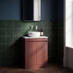 Balterley Chartley Contemporary Floor Standing 2 Door Vanity Unit With Carrera Marble Laminate Worktop, 600mm, Smoked Red - thumbnail 4