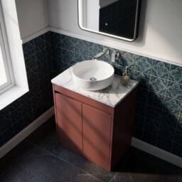 Balterley Chartley Contemporary Floor Standing 2 Door Vanity Unit With Carrera Marble Laminate Worktop, 600mm, Smoked Red - thumbnail 3