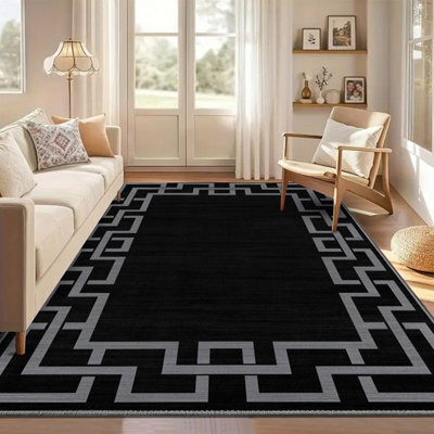 Aspire Homeware Luxury Large Rug, Non-Slip Plush Living Room Bedroom Area Carpet, Cosy Floor Rug Nico Black (L)230 X (W)160Cm
