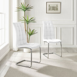 Furniturebox Uk 6 Seater Dining Set - Enna White Glass & Chrome Extendable Dining Table & Chairs - 6 White Leather Murano Chairs - thumbnail 5