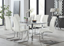 Furniturebox Uk 6 Seater Dining Set - Enna White Glass & Chrome Extendable Dining Table & Chairs - 6 White Leather Murano Chairs - thumbnail 1