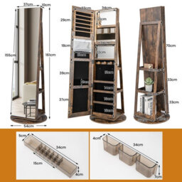 Costway Rotating Jewelry Armoire Freestanding Jewelry Cabinet W/ Full Length Mirror - thumbnail 2