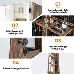 Costway Rotating Jewelry Armoire Freestanding Jewelry Cabinet W/ Full Length Mirror - thumbnail 6