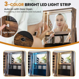 Costway Rotating Jewelry Armoire Freestanding Jewelry Cabinet W/ Full Length Mirror - thumbnail 7