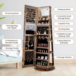 Costway Rotating Jewelry Armoire Freestanding Jewelry Cabinet W/ Full Length Mirror - thumbnail 5