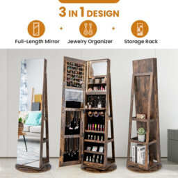 Costway Rotating Jewelry Armoire Freestanding Jewelry Cabinet W/ Full Length Mirror - thumbnail 8