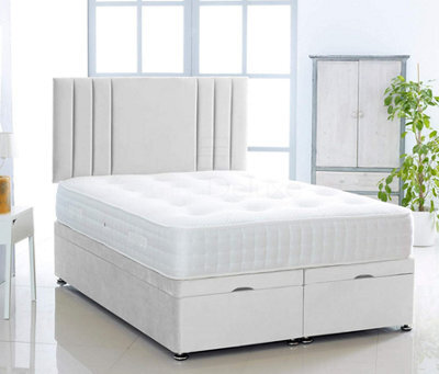 Comfy Deluxe White  Plush Foot Lift Ottoman Bed With Memory Spring Mattress And   Vertical   Headboard 4.0Ft Small Double - image 1