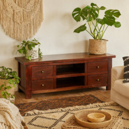 Wyld Haus Oxford Mahogany Mango Wood Tv Unit With 4 Drawers And 2 Shelves