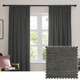 furn. Furn Soft Chenille Blackout Pencil Pleat Curtain Pair, Charcoal, (W) 229 X (D) 183Cm