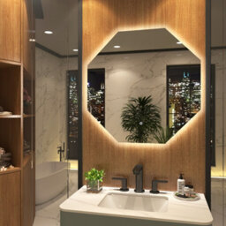 Royal Bathrooms Nova 800 X 800mm Octagon Led Illuminated  Mirror With Touch Sensor Anti-Fog