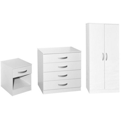 Lassic Vida Designs Hulio White Trio Bedroom Furniture Set  - Bedside Table, Drawer Chest, Wardrobe - image 1