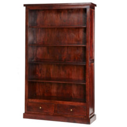 Wyld Haus Oxford Mahogany Mango Wood Bookcase, 5 Shelves, 2 Drawers, 1800 X 1100 X 360mm - thumbnail 3