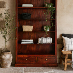Wyld Haus Oxford Mahogany Mango Wood Bookcase, 5 Shelves, 2 Drawers, 1800 X 1100 X 360mm - thumbnail 2