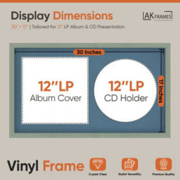 "30X17"" Green Classic Vinyl Record Frame With Pompadour Mount For 12 Inch Lp Album Cover & Disc - Ak Frames" - thumbnail 2