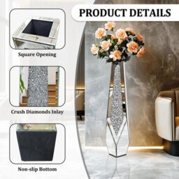Large Silver Glass Vase Floor Vases With Sparkling Diamonds Flower - thumbnail 6