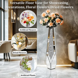 Large Silver Glass Vase Floor Vases With Sparkling Diamonds Flower - thumbnail 7