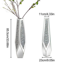 Large Silver Glass Vase Floor Vases With Sparkling Diamonds Flower - thumbnail 2