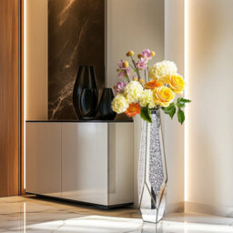 Large Silver Glass Vase Floor Vases With Sparkling Diamonds Flower - thumbnail 3